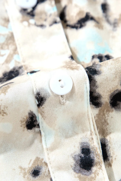Leopard Print Buttoned Front 3/4 Sleeve Tiered Ruffled Hem