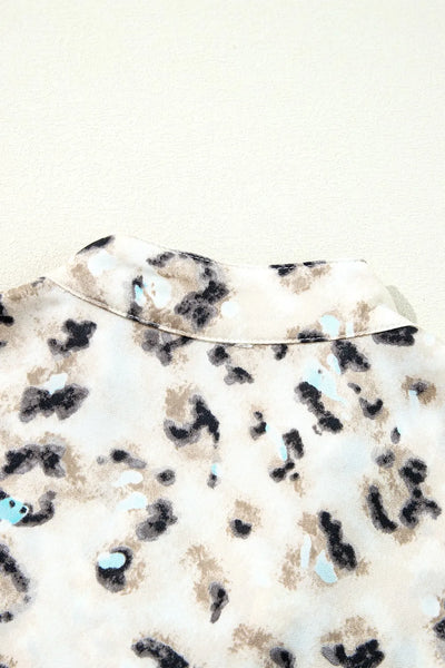 Leopard Print Buttoned Front 3/4 Sleeve Tiered Ruffled Hem