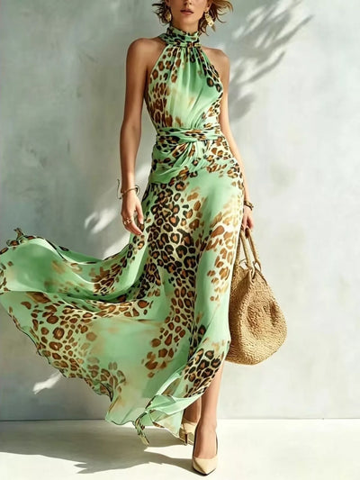 Leopard Print Sleeveless Maxi Dress