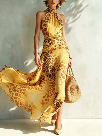 Leopard Print Sleeveless Maxi Dress