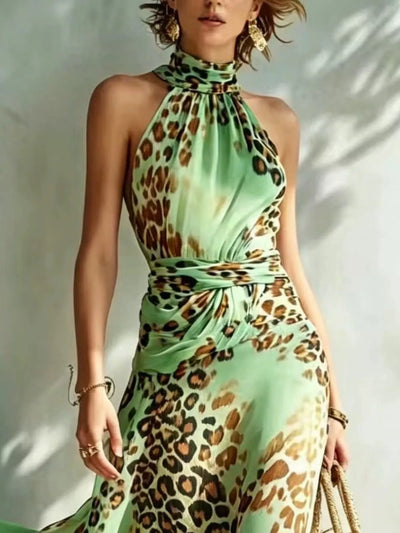 Leopard Print Sleeveless Maxi Dress