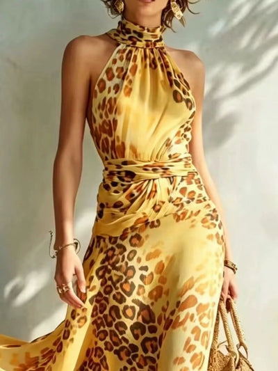 Leopard Print Sleeveless Maxi Dress