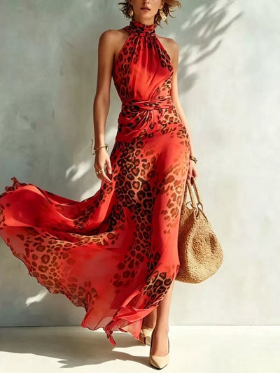 Leopard Print Sleeveless Maxi Dress