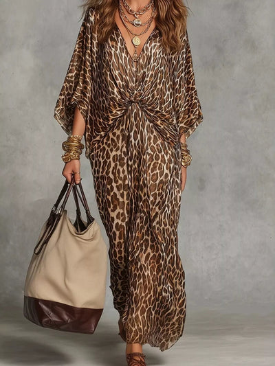 Leopard Print V-Neck Maxi Dress