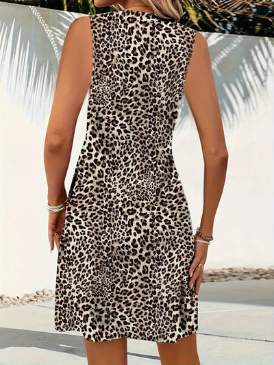 Leopard V-Neck Sleeveless Mini Dress