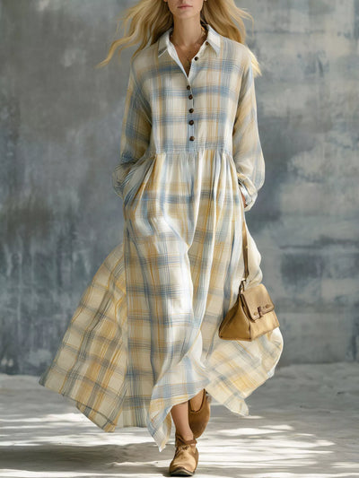 Plaid Button-Down Maxi Shirt Dress