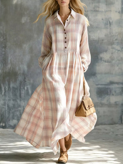Plaid Button-Down Maxi Shirt Dress