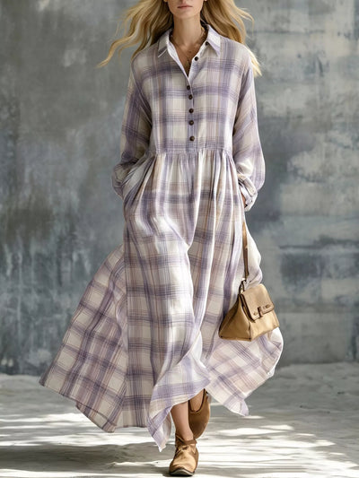 Plaid Button-Down Maxi Shirt Dress