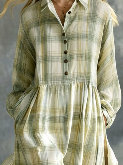 Plaid Button-Down Maxi Shirt Dress