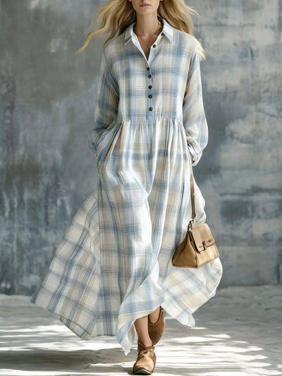 Plaid Button-Down Maxi Shirt Dress