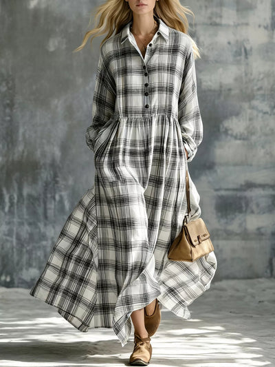 Plaid Button-Down Maxi Shirt Dress