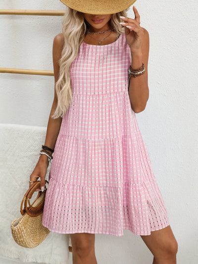 Plaid Round Neck Sleeveless Mini Dress
