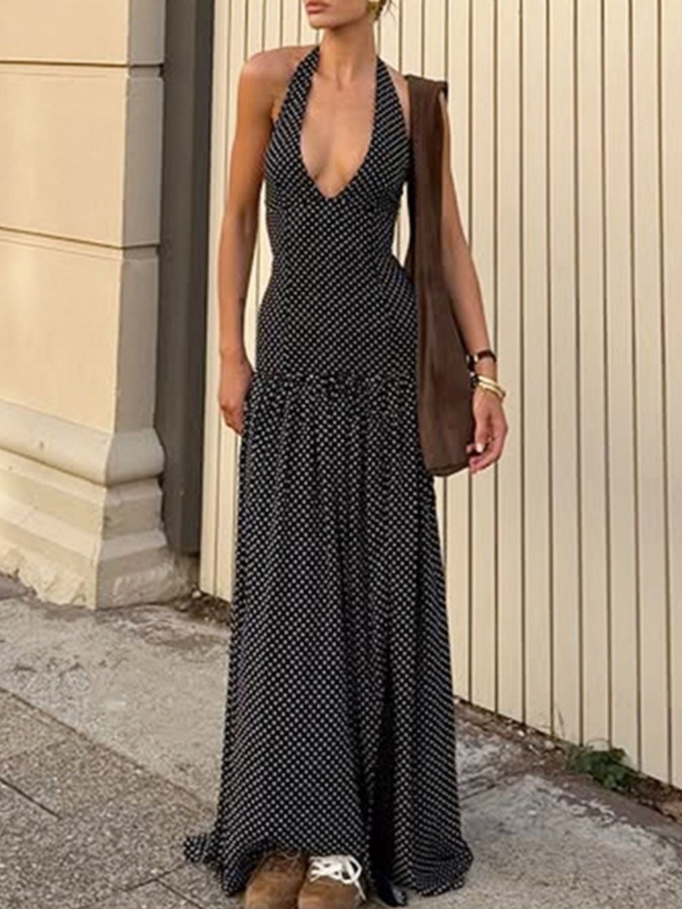 Polka Dot Halter Neck Maxi Dress
