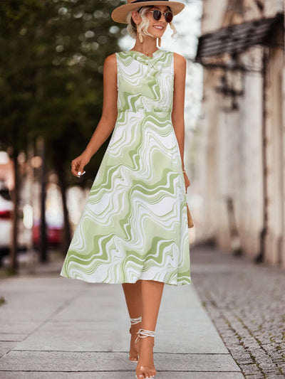 Printed Sleeveless Midi Dress