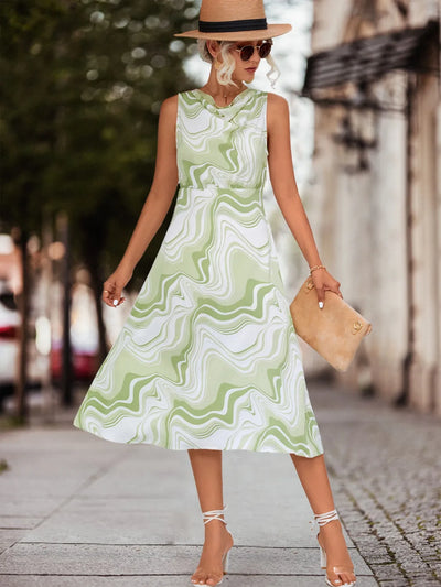 Printed Sleeveless Midi Dress