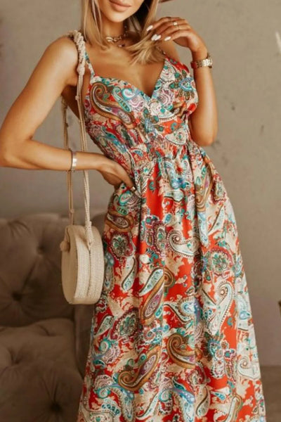Printed Spaghetti Strap Maxi Dress