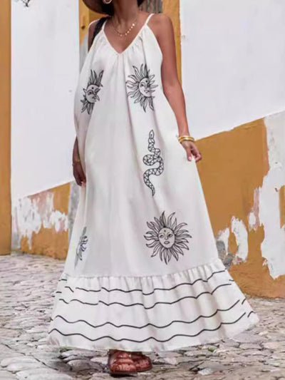 Printed V-neck Summer Maxi Dress