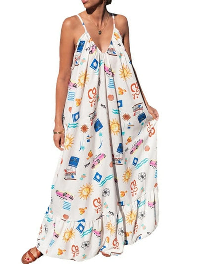 Printed V-neck Summer Maxi Dress
