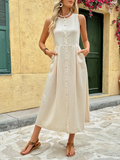 Round Neck Sleeveless Midi Dress