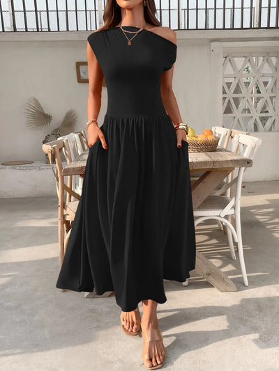 Single Shoulder Dress with Pockets