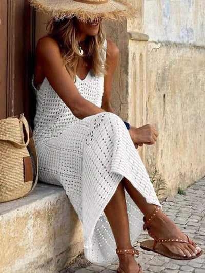 Sleeveless Crochet Knit Cover Up Maxi Dress