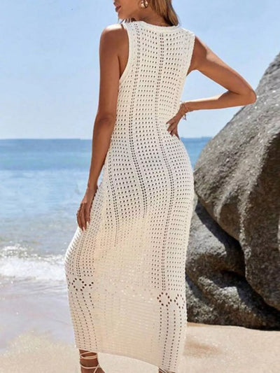 Sleeveless Crochet Knit Cover Up Maxi Dress