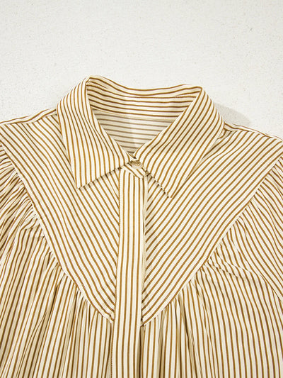 Stripe Collared Neck Cuffed Long Sleeve Drop Waist Mini