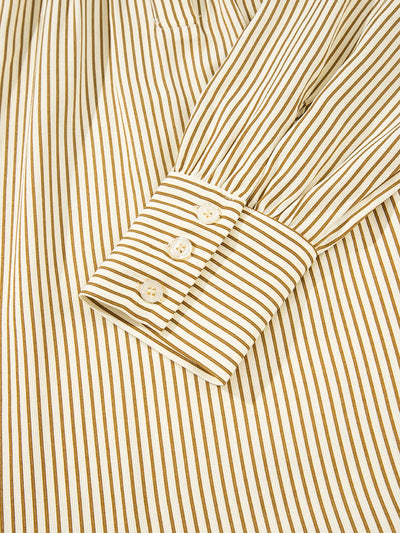 Stripe Collared Neck Cuffed Long Sleeve Drop Waist Mini