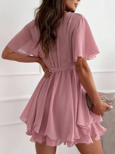 Surplice Flutter Sleeve Mini Dress