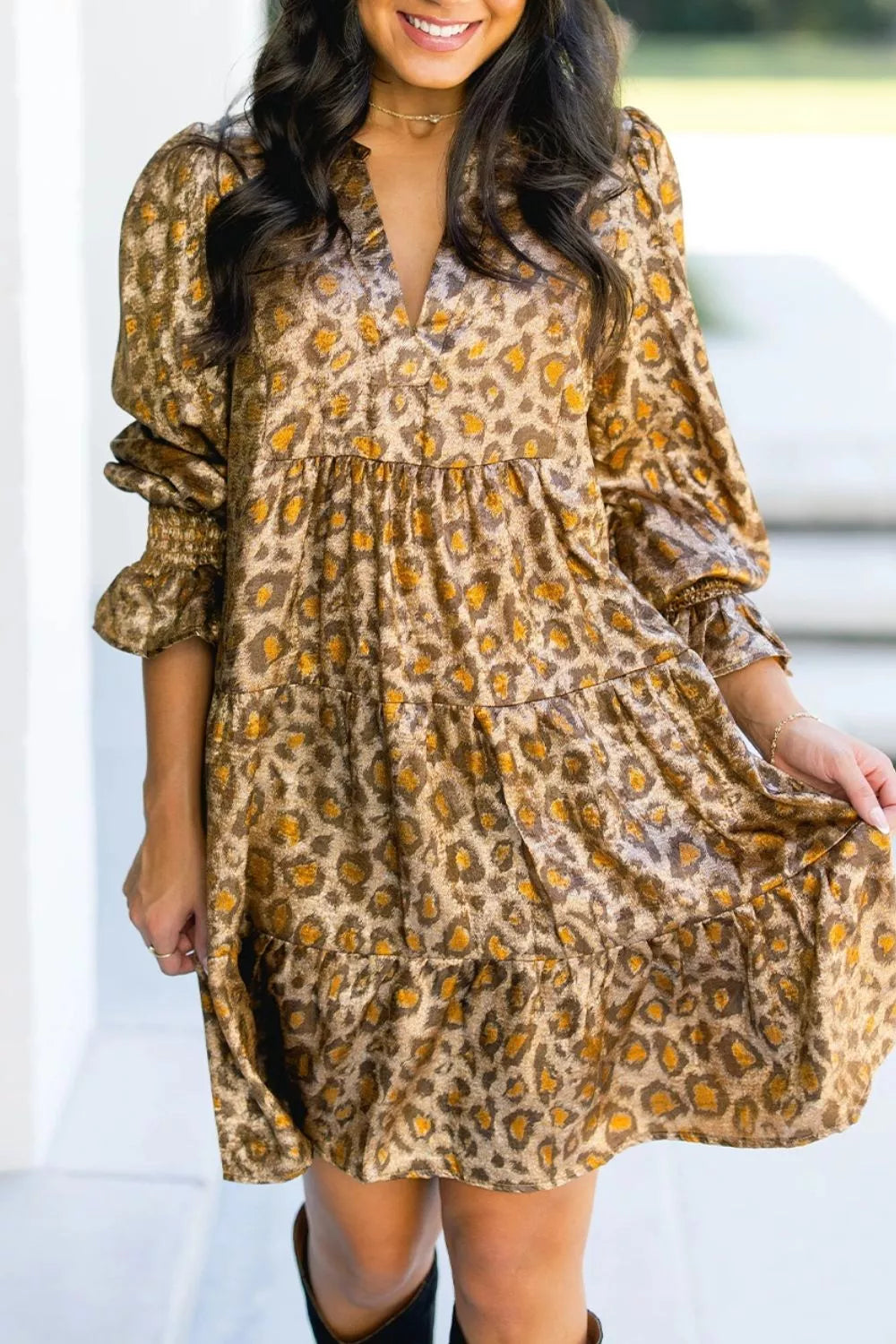 Tiered Leopard Print Mini Dress
