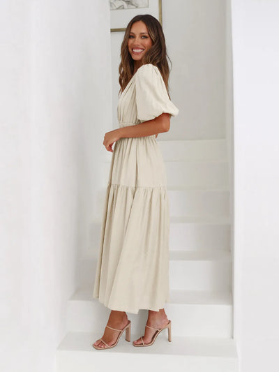 Tiered Surplice Half Sleeve Midi Dress