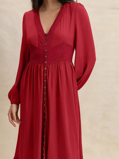 V-Neck Balloon Sleeve Ruffled Hem Maxi Dress