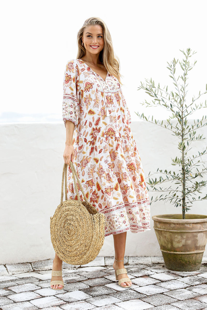 Relaxed Boho Pattern Midi Dress